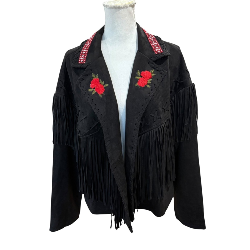 Lesal Up-Cycled Treasures Fringe Western Jacket 1776 Flag Large - Picture 2 of 9